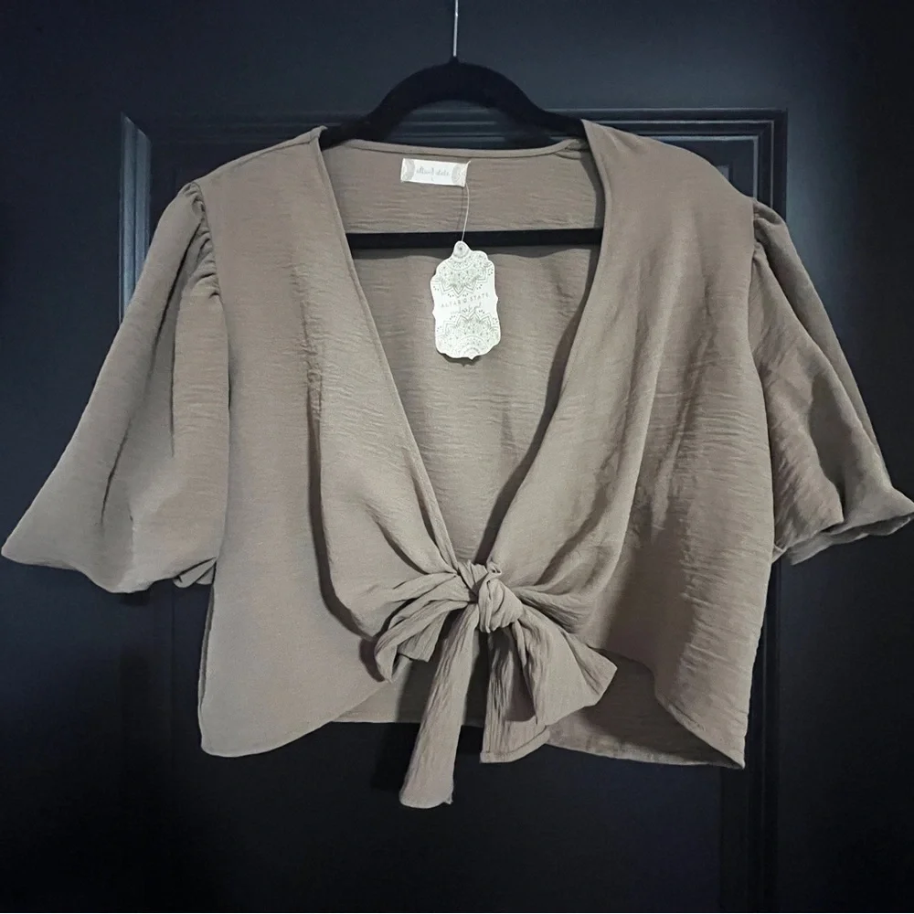 NWT Altar’d State Mocha Tie-Front Top (Matching Pants Available!) - Picture 2 of 6